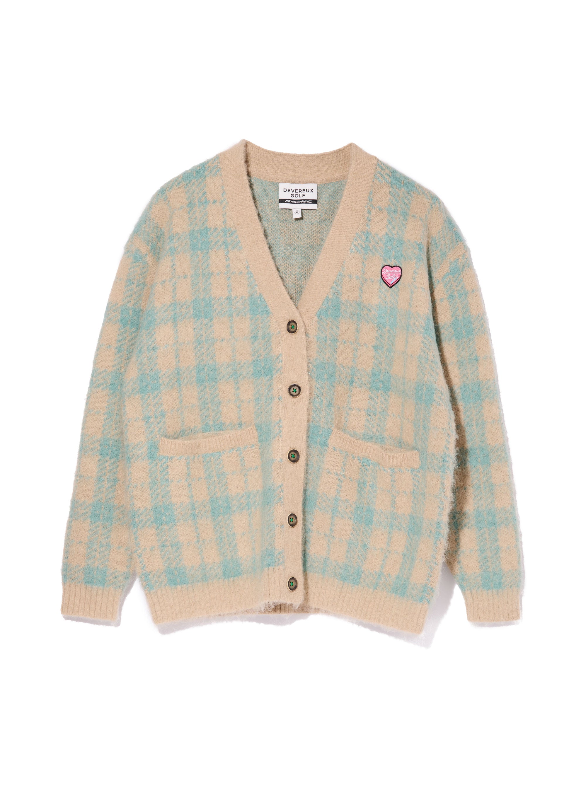 WOMEN Shaggy Knit Tartan Check V-Neck Cardigan 763474777-BEIGE