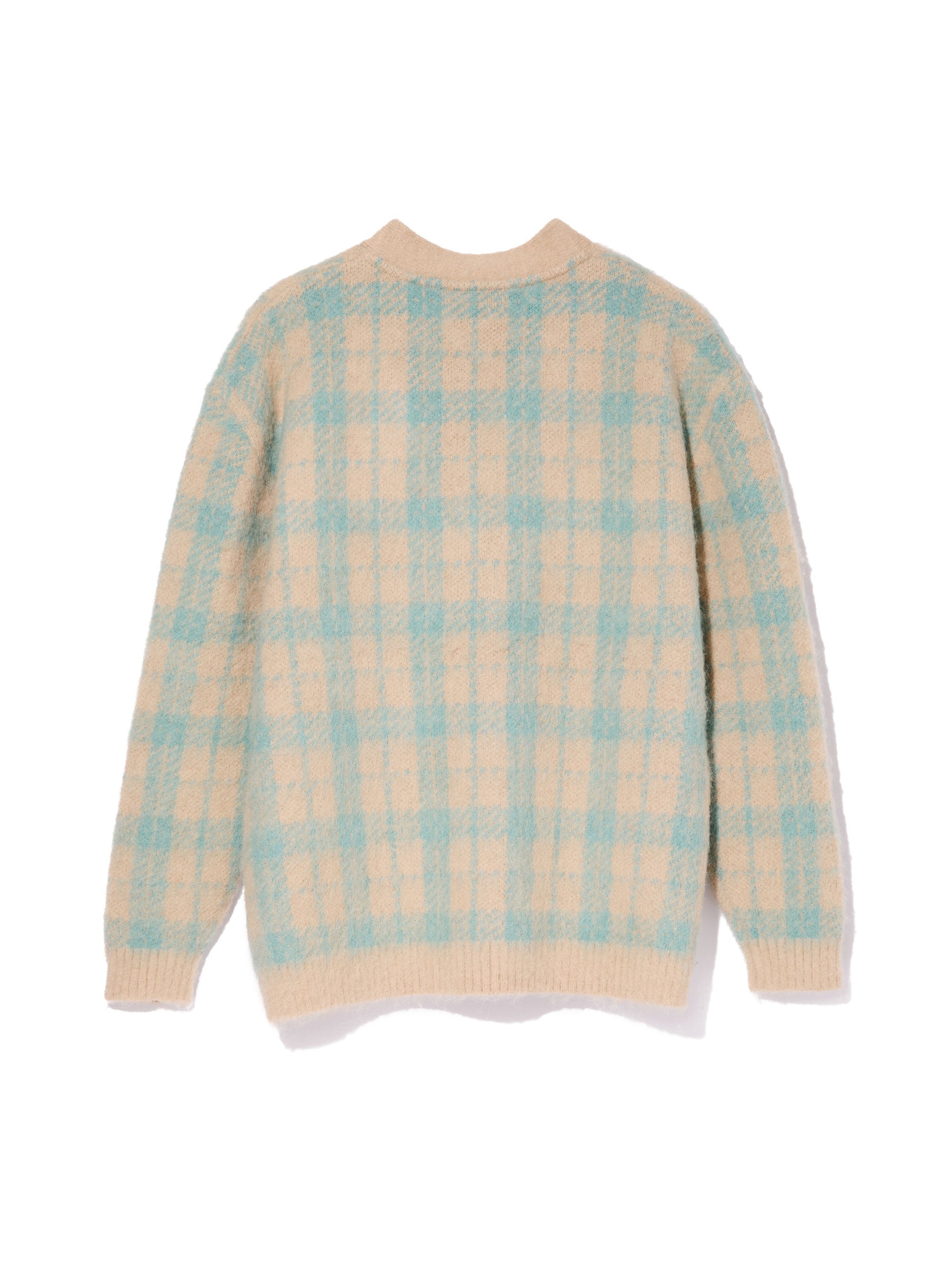 WOMEN Shaggy Knit Tartan Check V-Neck Cardigan 763474777-BEIGE