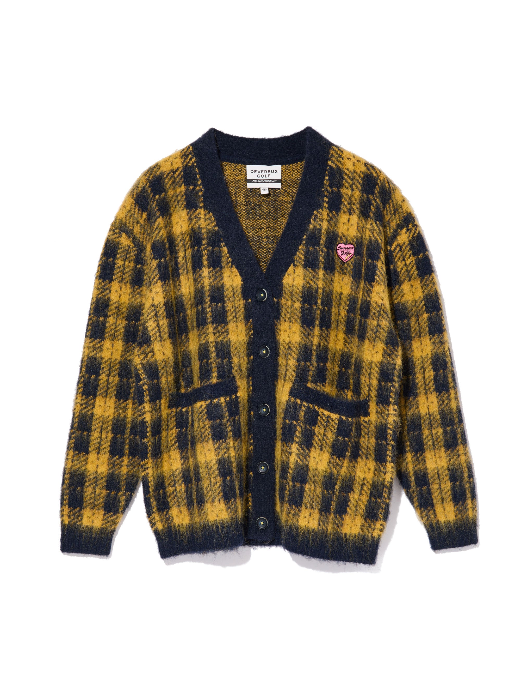 WOMEN Shaggy Knit Tartan Check V-Neck Cardigan 763474777-NAVY