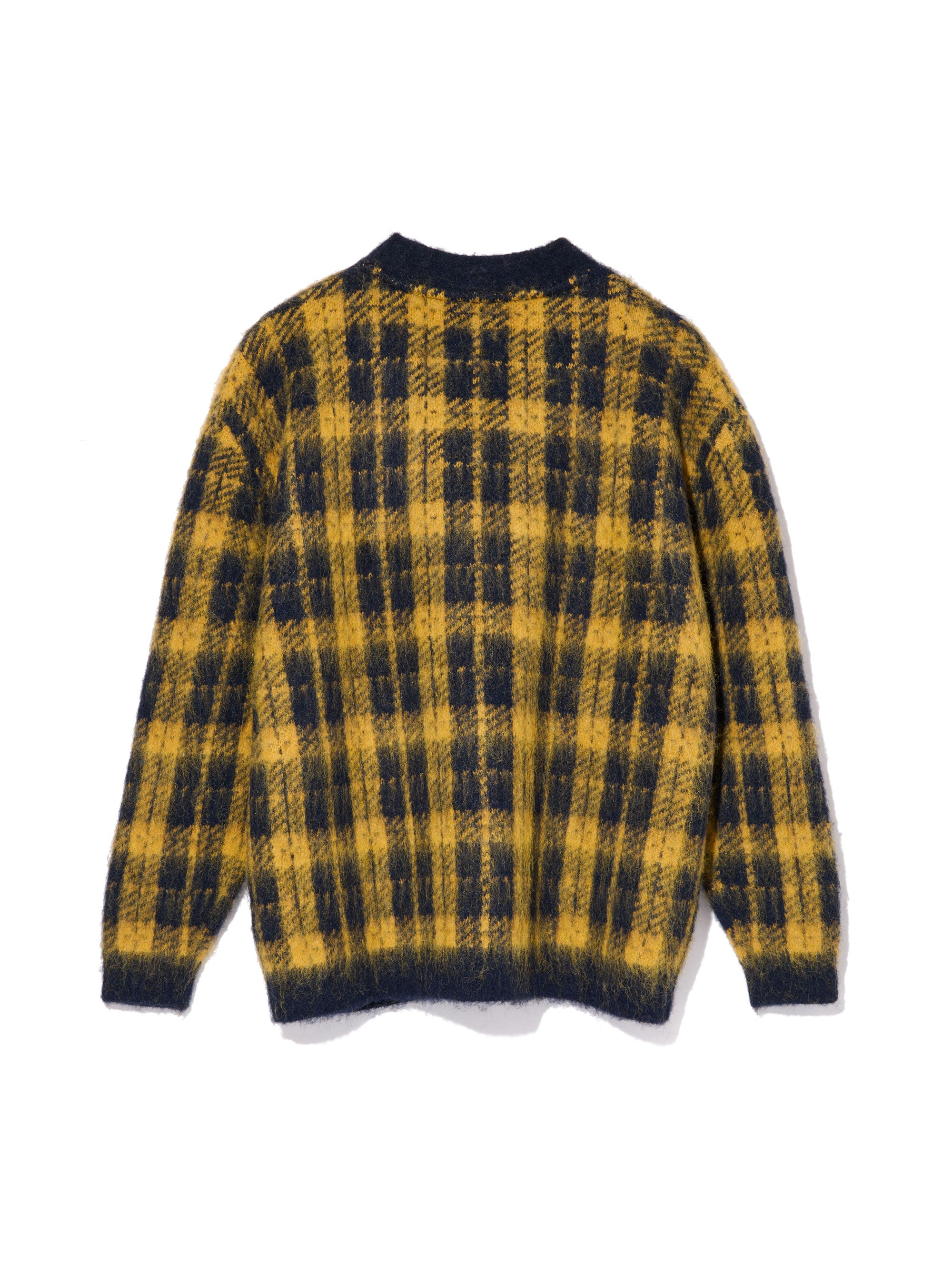 WOMEN Shaggy Knit Tartan Check V-Neck Cardigan 763474777-NAVY