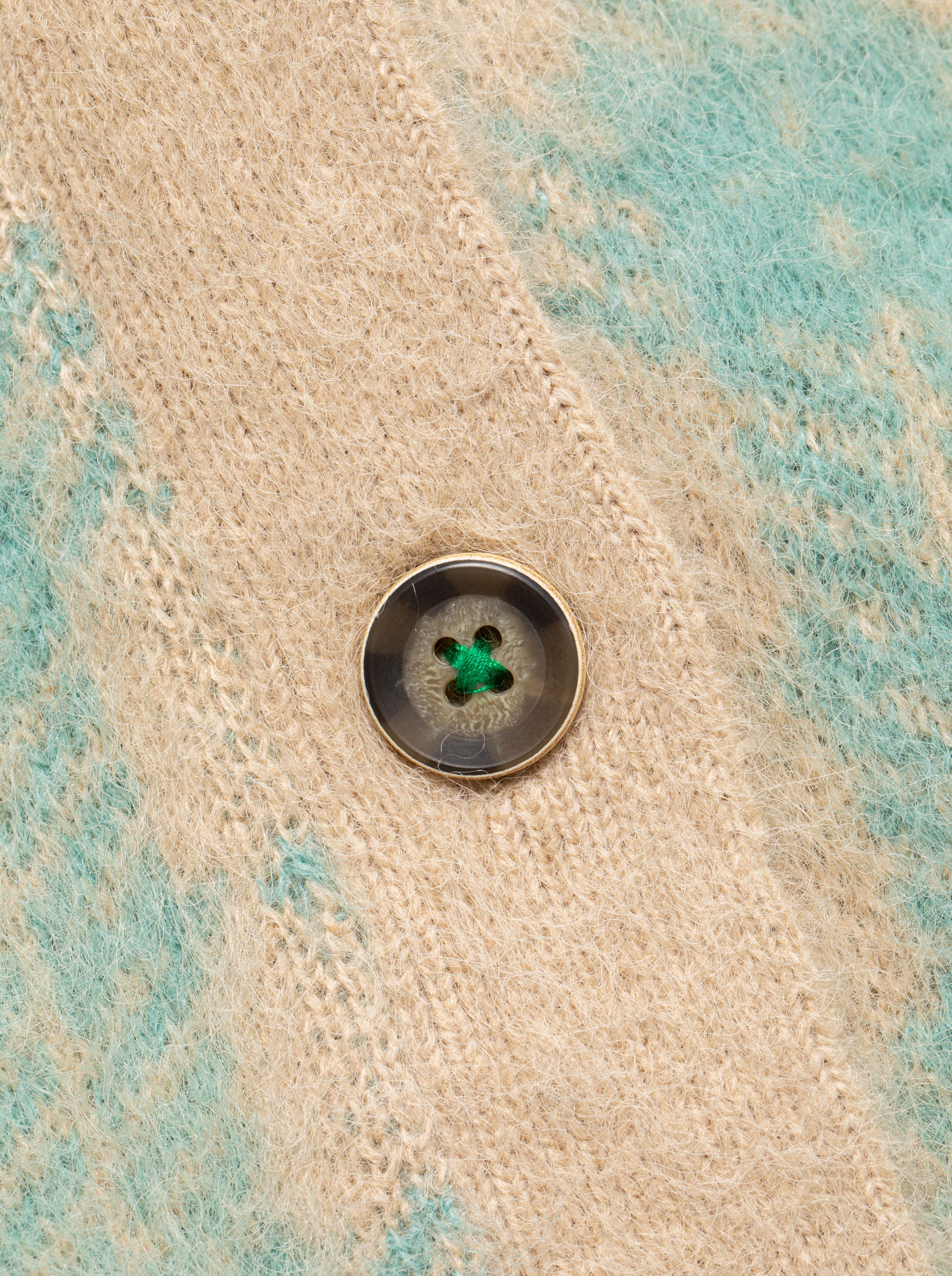 WOMEN Shaggy Knit Tartan Check V-Neck Cardigan 763474777-BEIGE