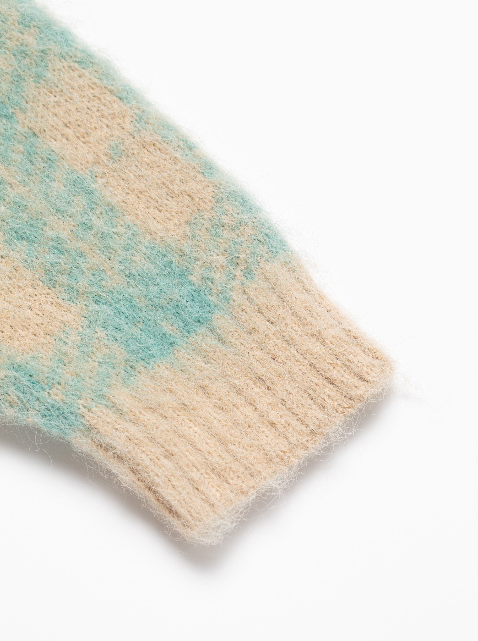 WOMEN Shaggy Knit Tartan Check V-Neck Cardigan 763474777-BEIGE