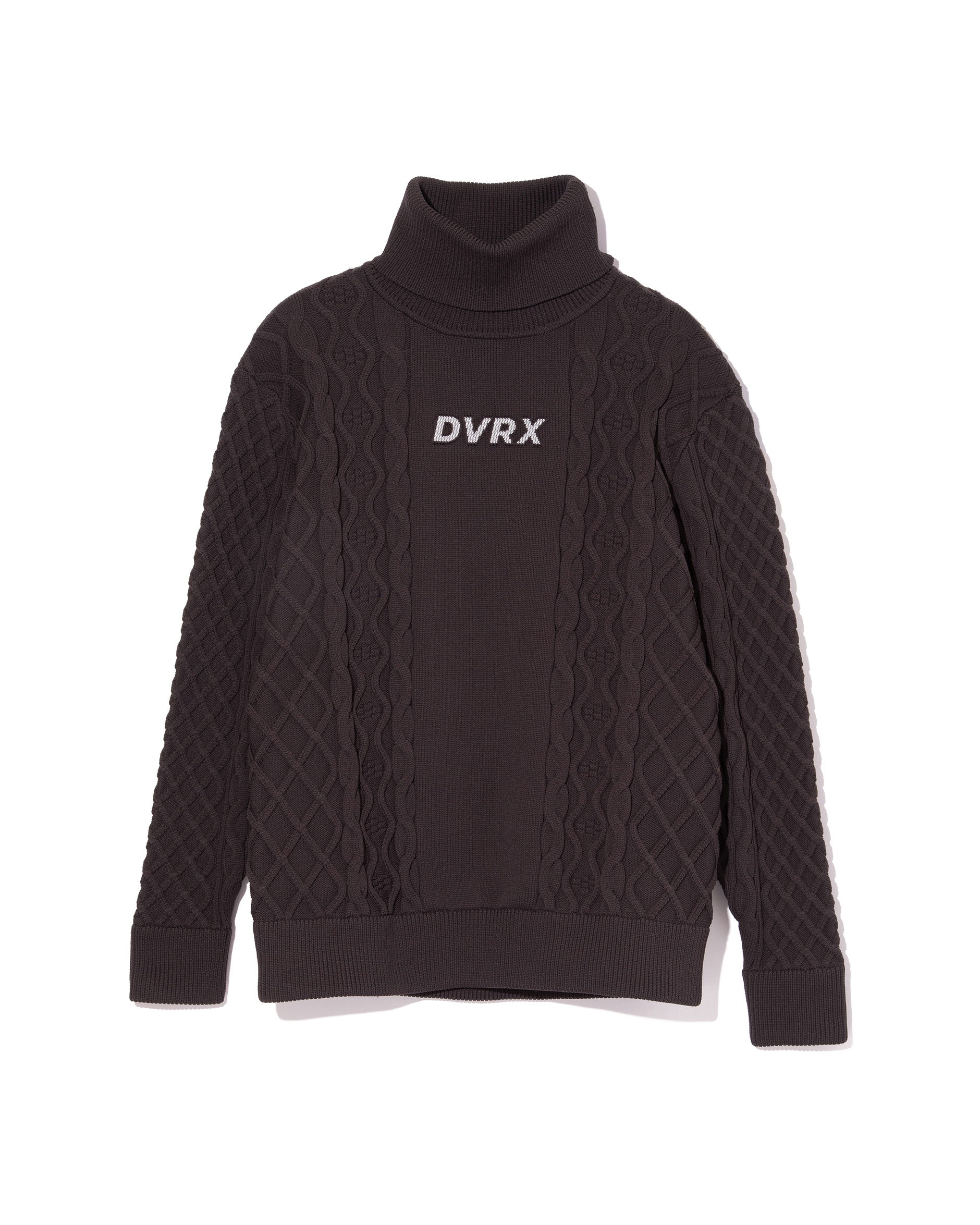WOMEN 7G DVRX Knit Cable Turtle Neck-763474776-CHARCOAL