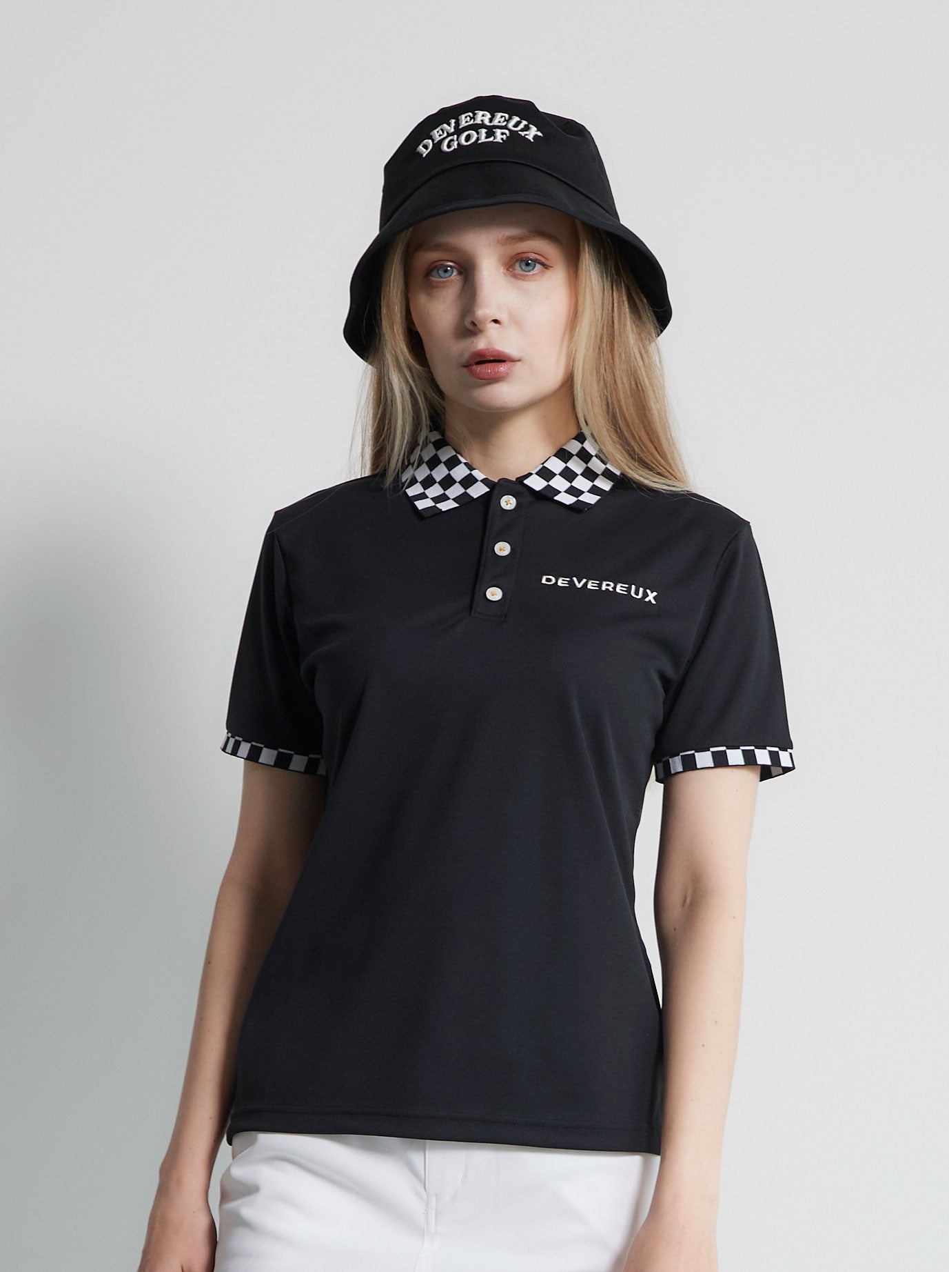 WOMENS ショッカースカルチェッカーポロ 763472074-BLACK