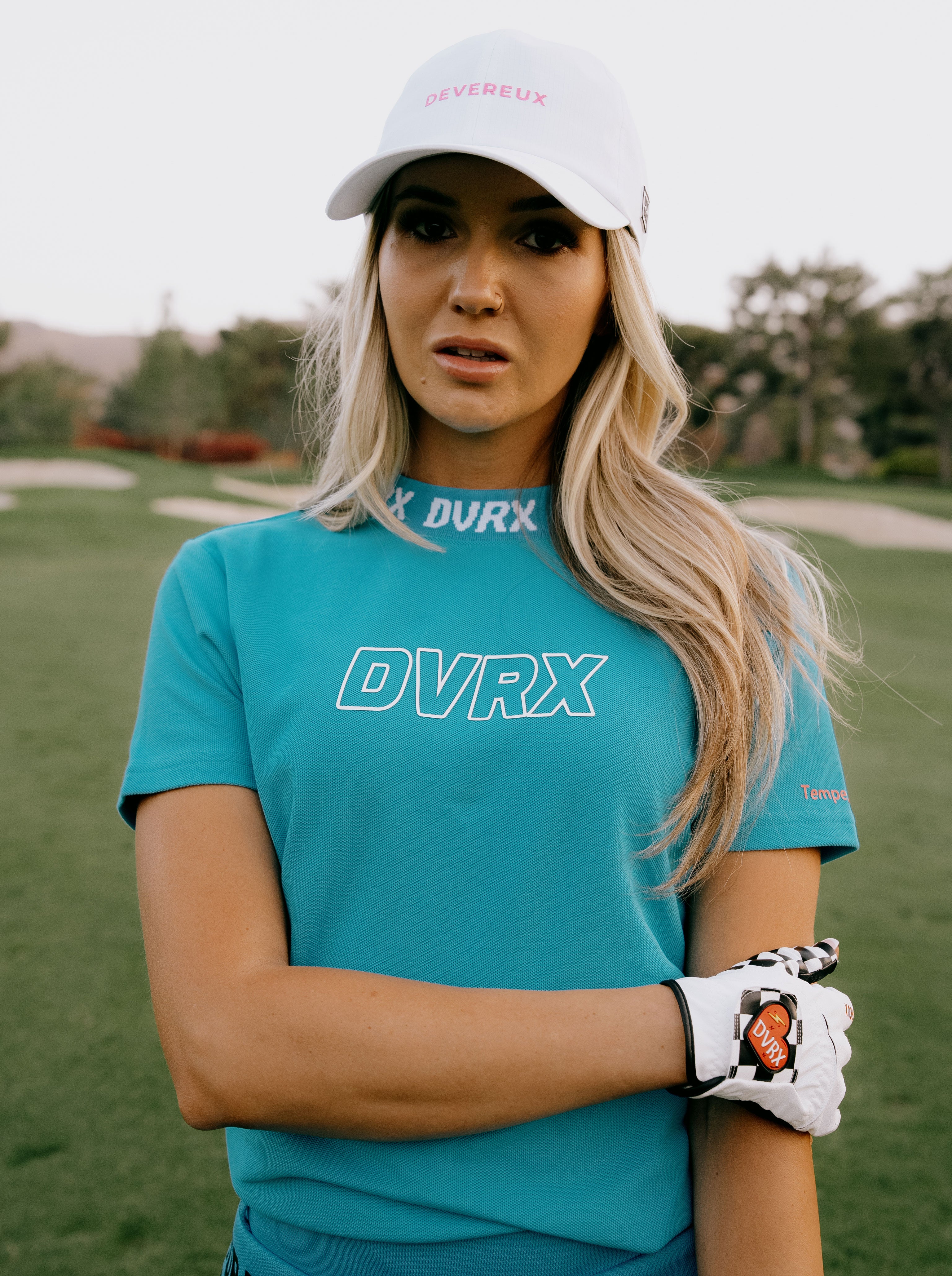 WOMEN Classic Logo Rib モックネックハートTシャツ 763572090-AQUA