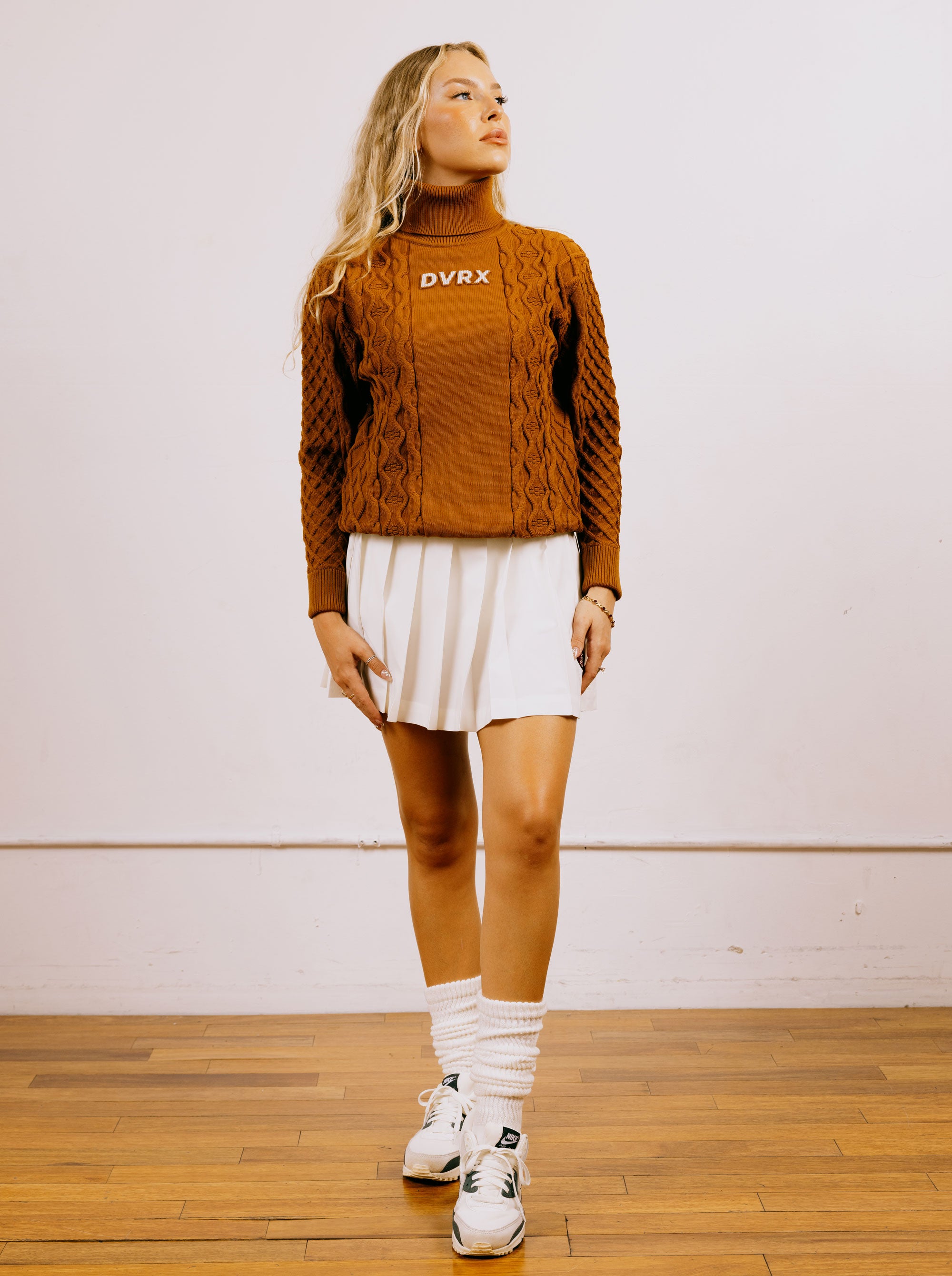 WOMEN 7G DVRX Knit Cable Turtle Neck-763474776-CLAY