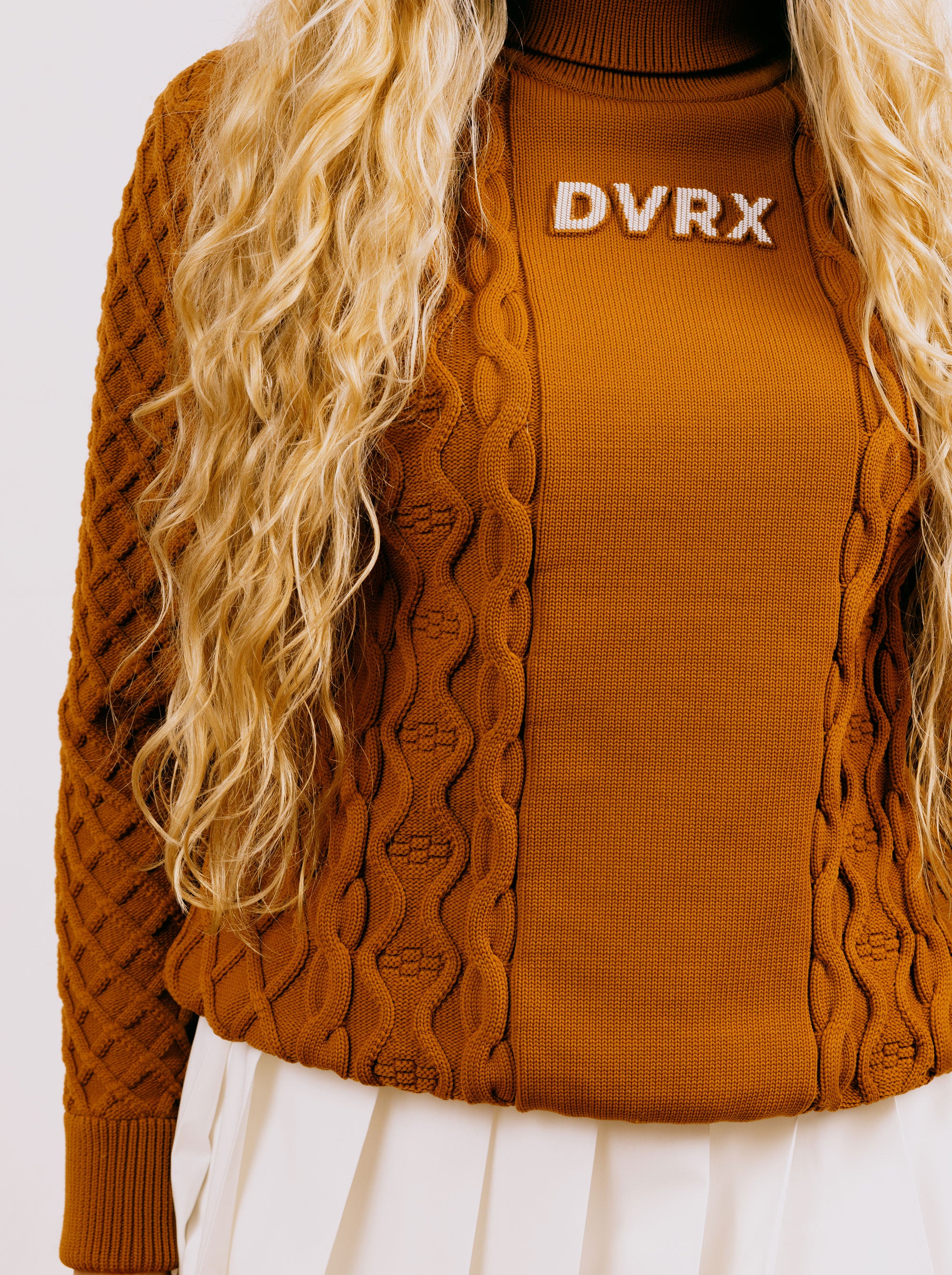 WOMEN 7G DVRX Knit Cable Turtle Neck-763474776-CLAY