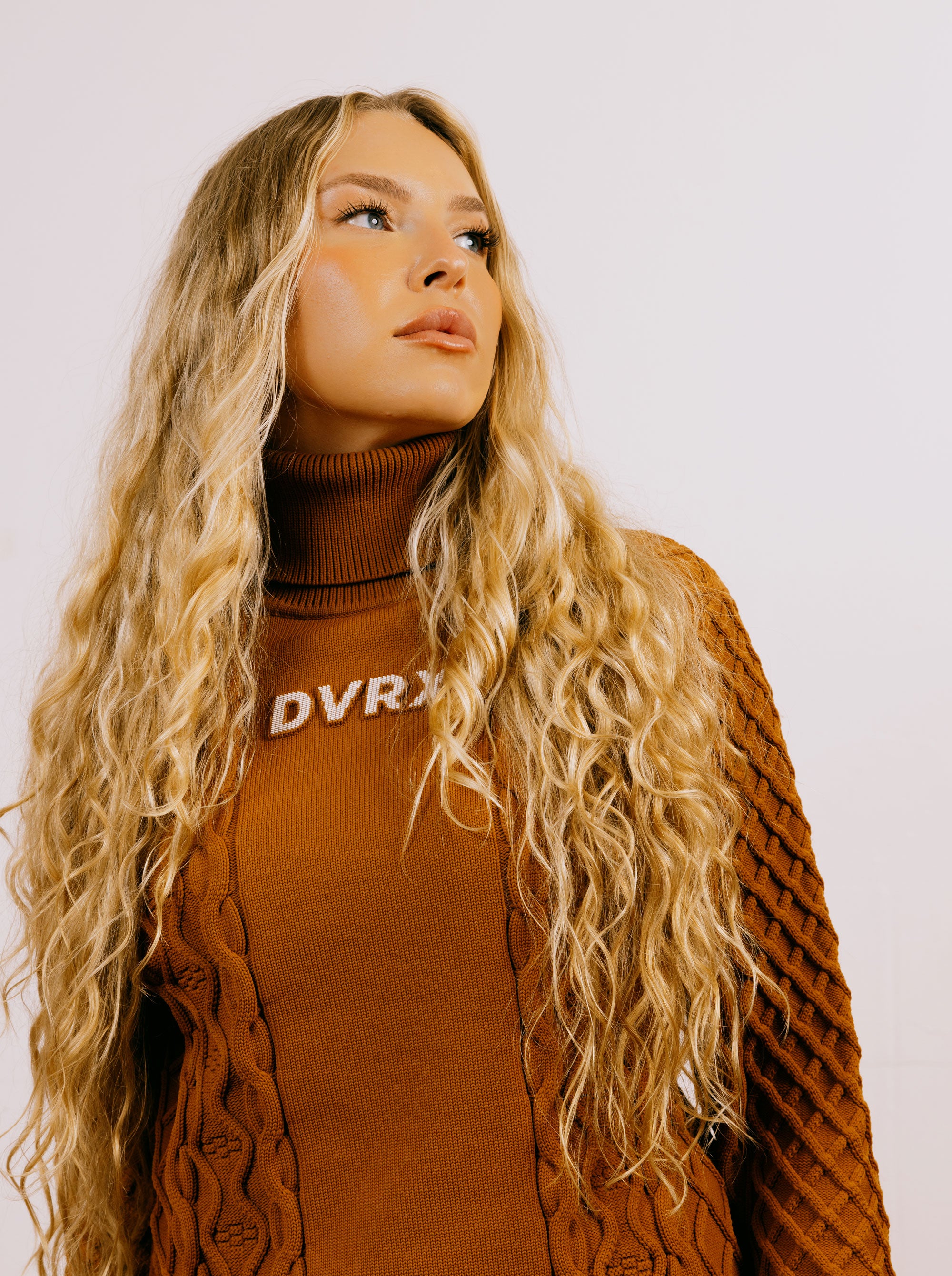 WOMEN 7G DVRX Knit Cable Turtle Neck-763474776-CLAY