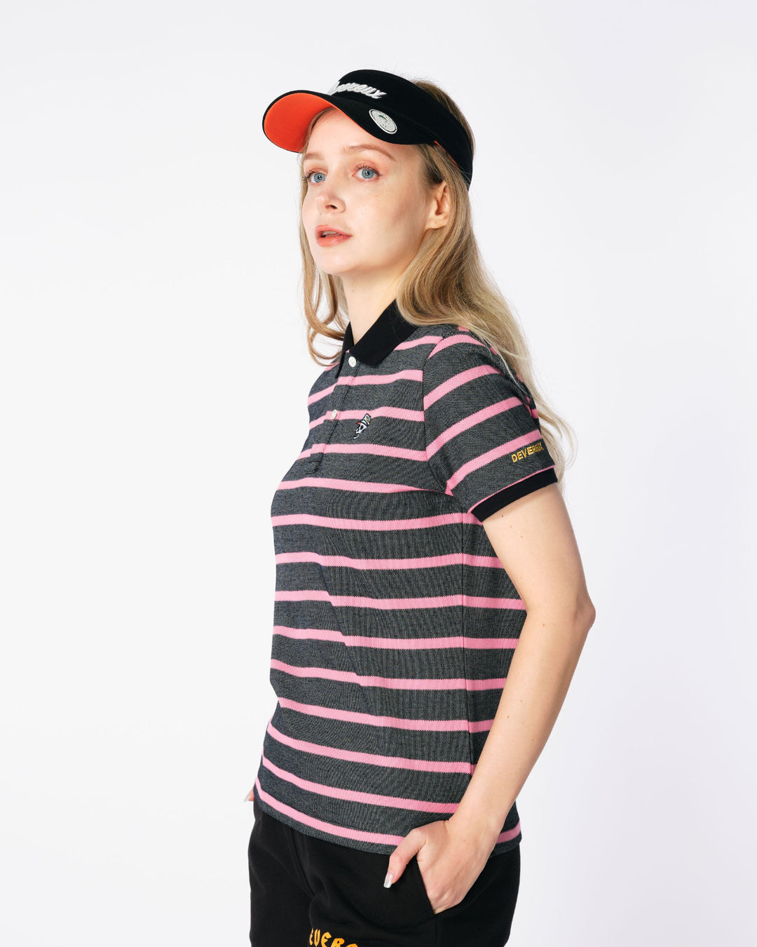 WOMEN Classic OX Border Polo 763472084 BLACK×PINK