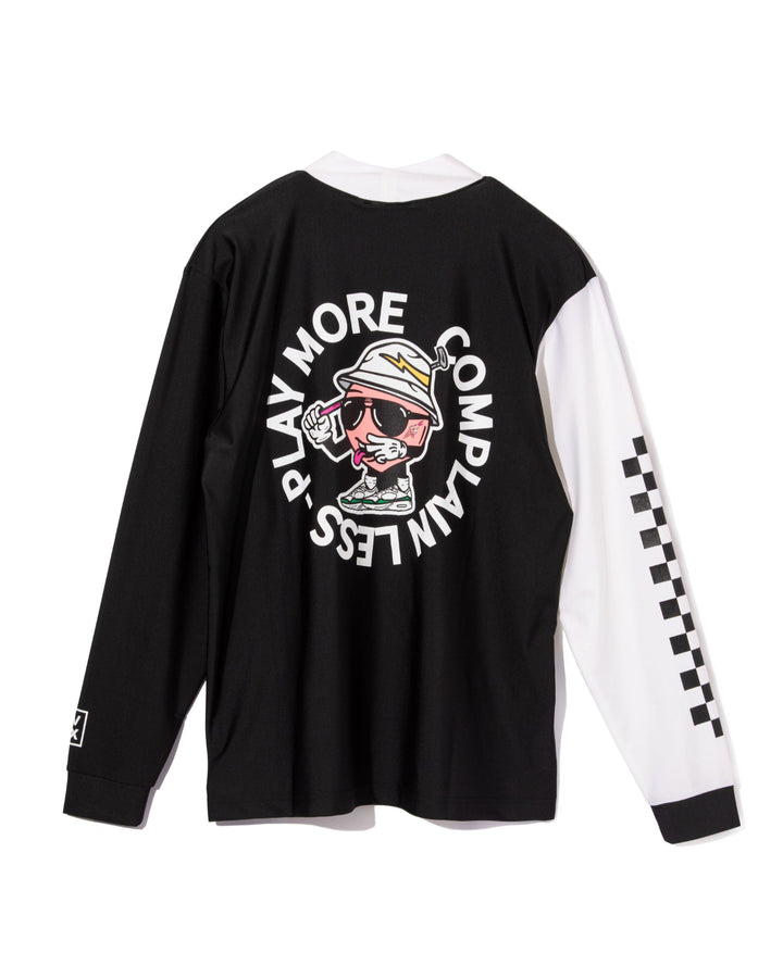 Peacy Mane Checker LS Mock Tee 763474020-BLACK