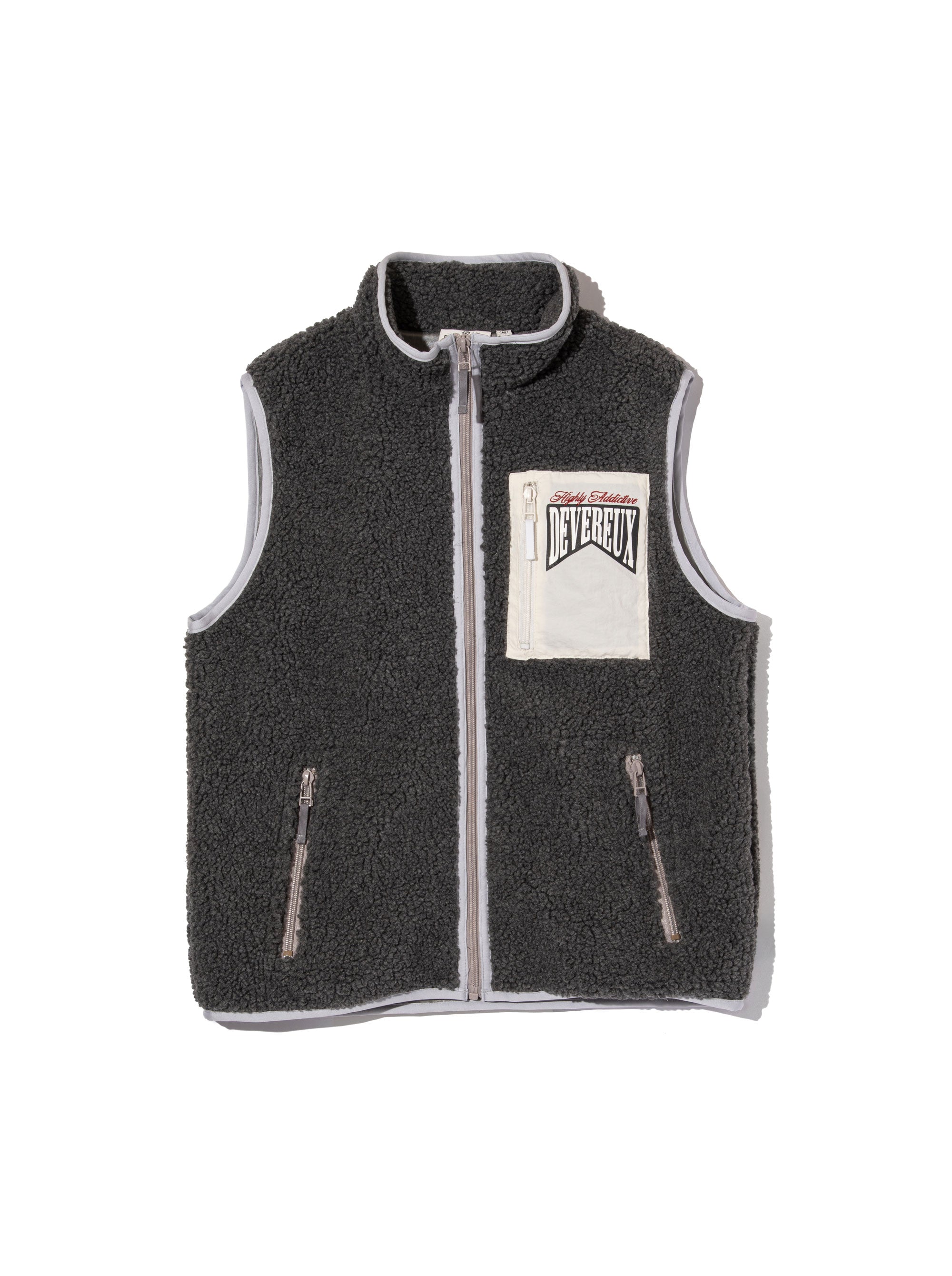 WOMENS Highly AshビンテージシープボアFull Zip VEST 763474176-CHARCOAL