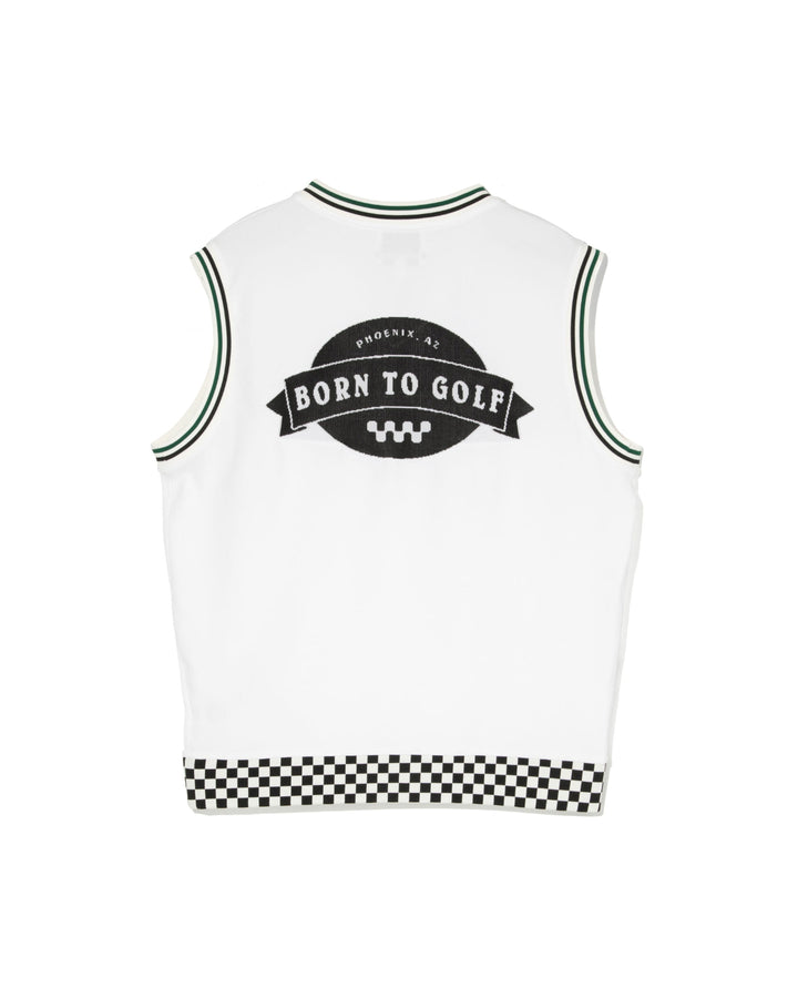 Born to Golf チェッカーリブニットベスト 763572701-WHITE