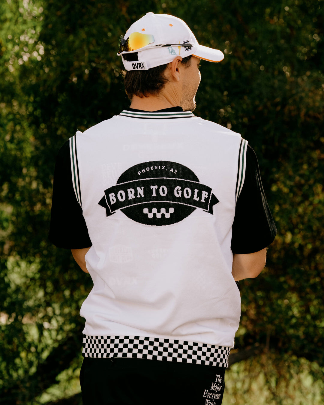 Born to Golf チェッカーリブニットベスト 763572701-WHITE