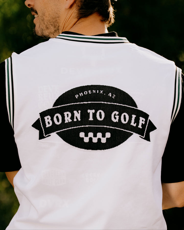 Born to Golf チェッカーリブニットベスト 763572701-WHITE