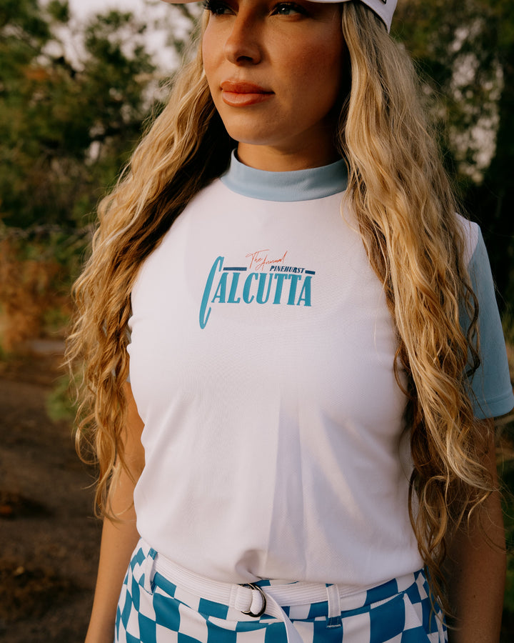 WOMEN USカルカッタモックネックTEE 763572080 WHITE×BLUE