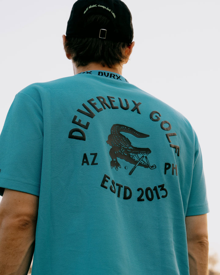 Classic Logo Rib モックネッククロコTシャツ 763572025-AQUA