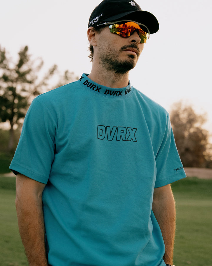 Classic Logo Rib モックネッククロコTシャツ 763572025-AQUA