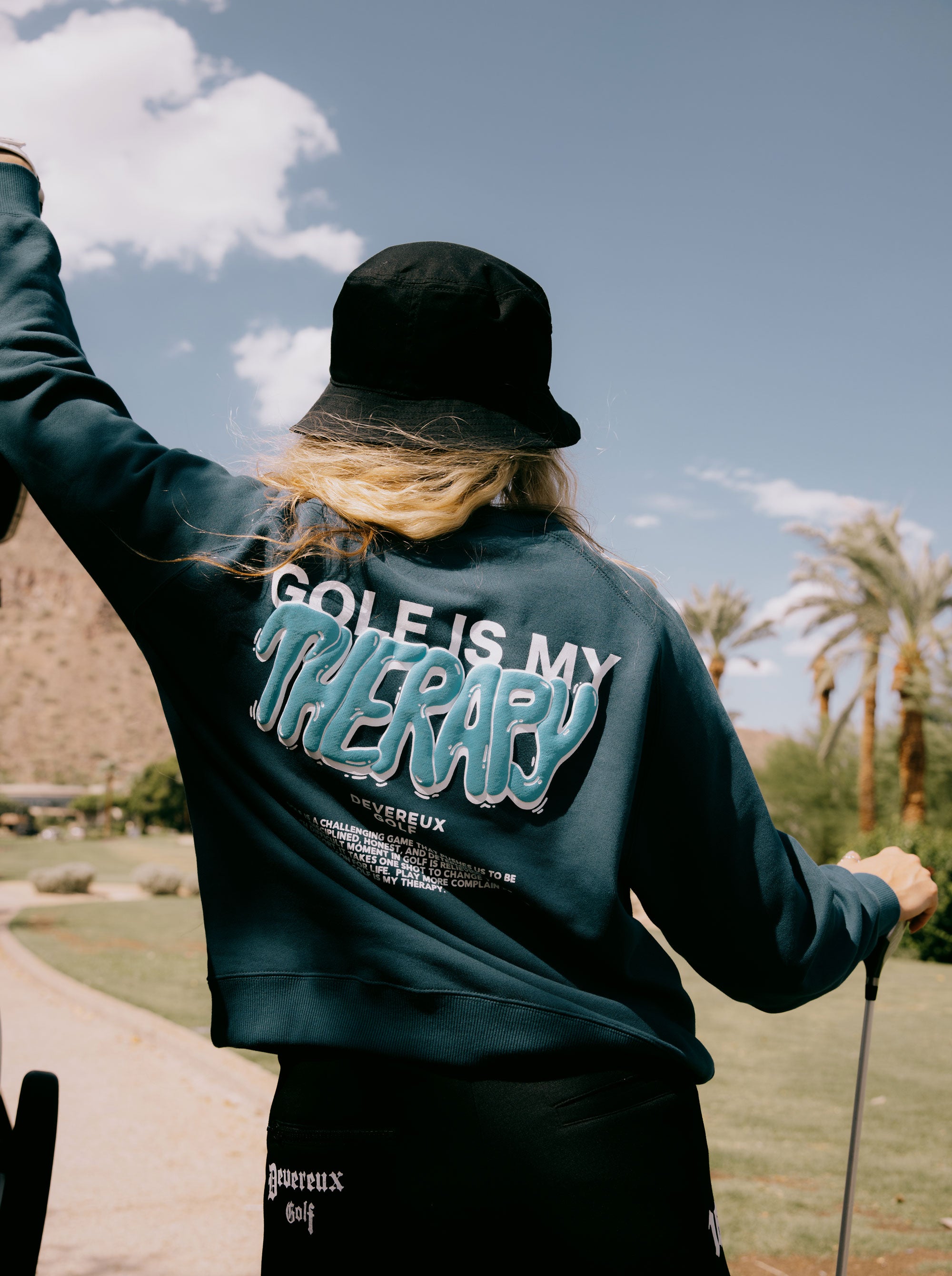 WOMENS Golf is My Therapy アスレジャーCrew 763474079-D/BLUE