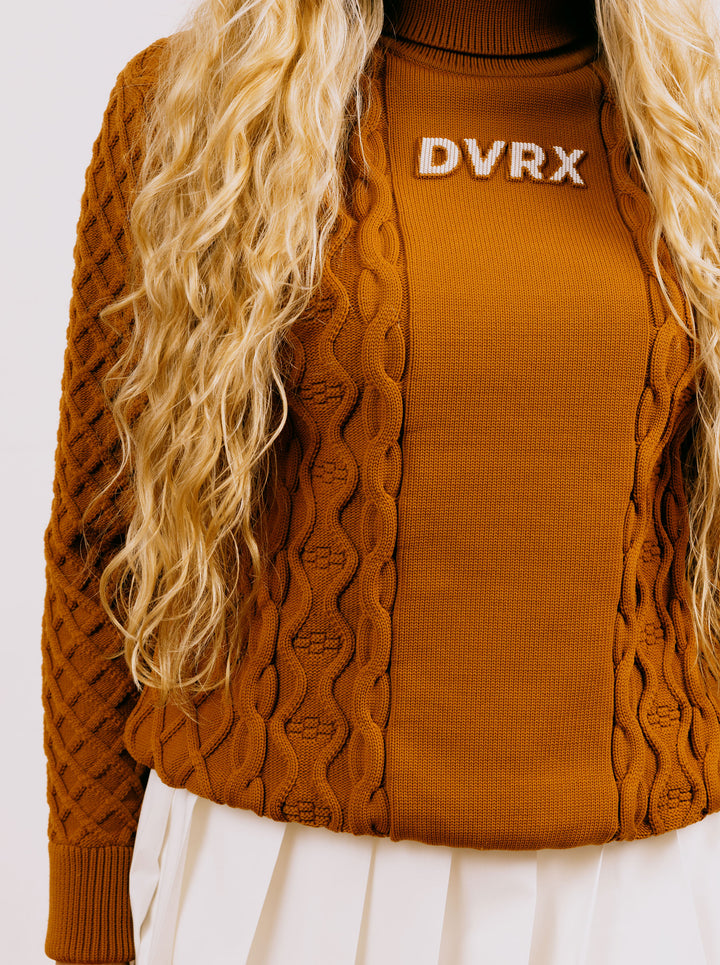 WOMEN 7G DVRX Knit Cable Turtle Neck-763474776-CLAY