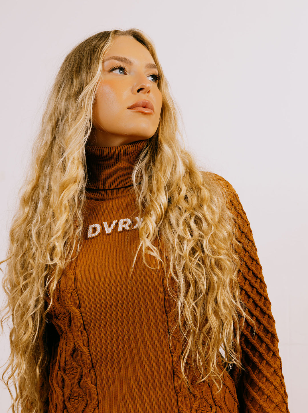 WOMEN 7G DVRX Knit Cable Turtle Neck-763474776-CLAY
