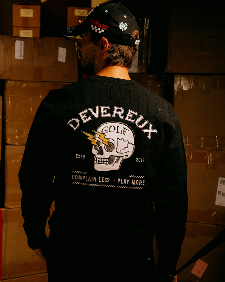 ショッカースカルミラノリブアイレットクルーニット 075754703-BLACK