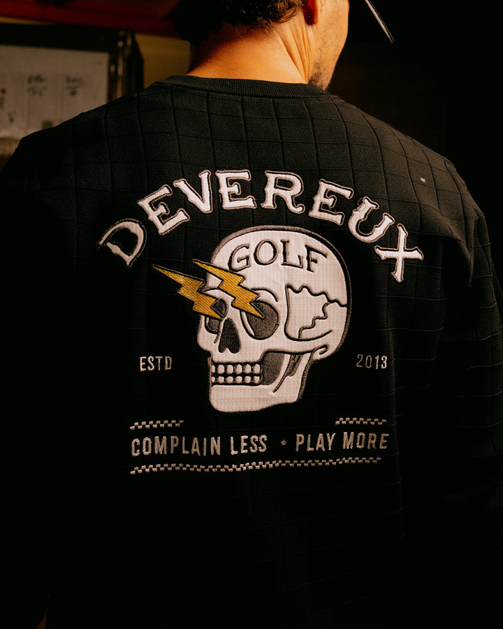 ショッカースカルミラノリブアイレットクルーニット 075754703-BLACK