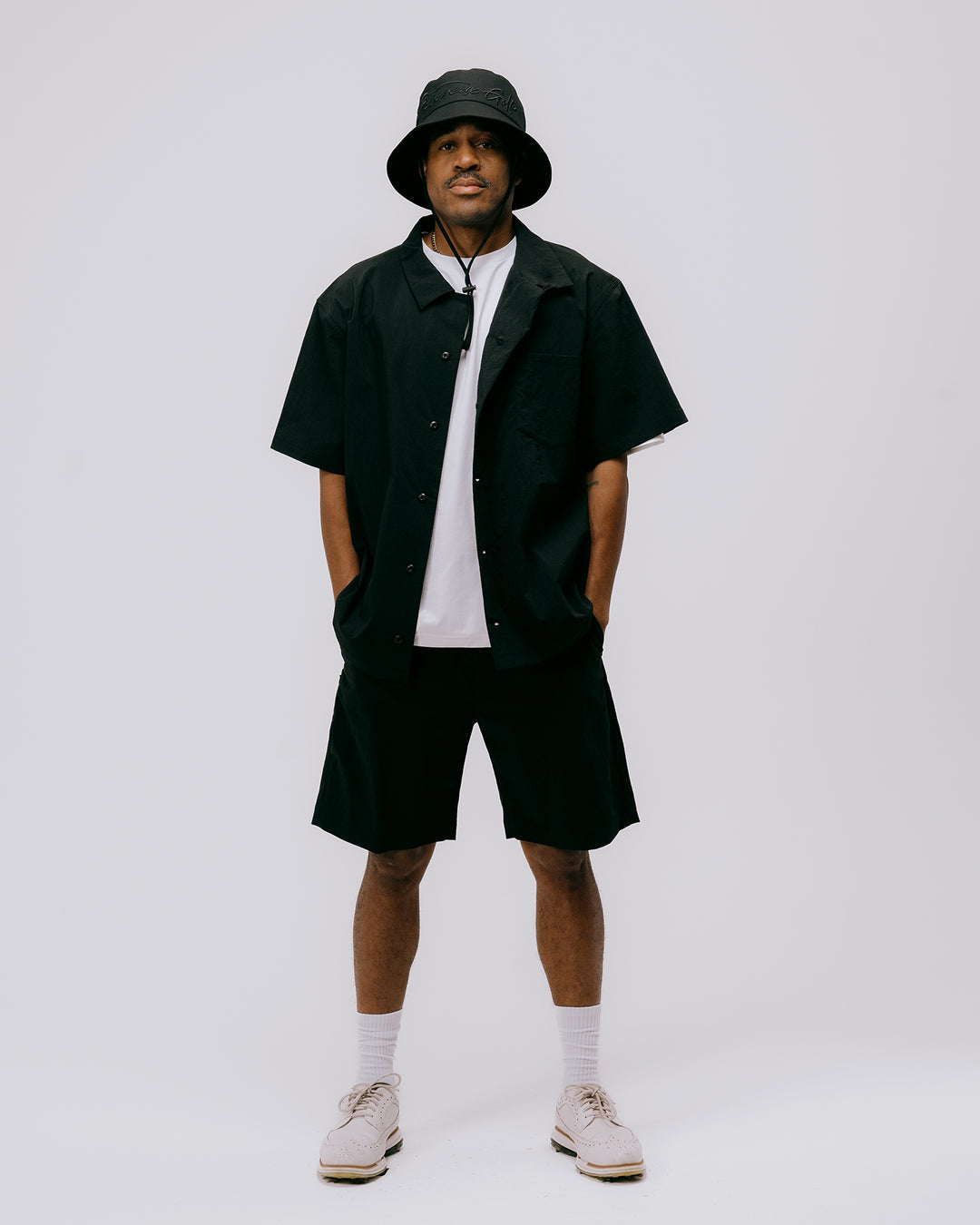 DVG Wrinkle Stretch OPEN collar SHIRT 075762202-BLACK