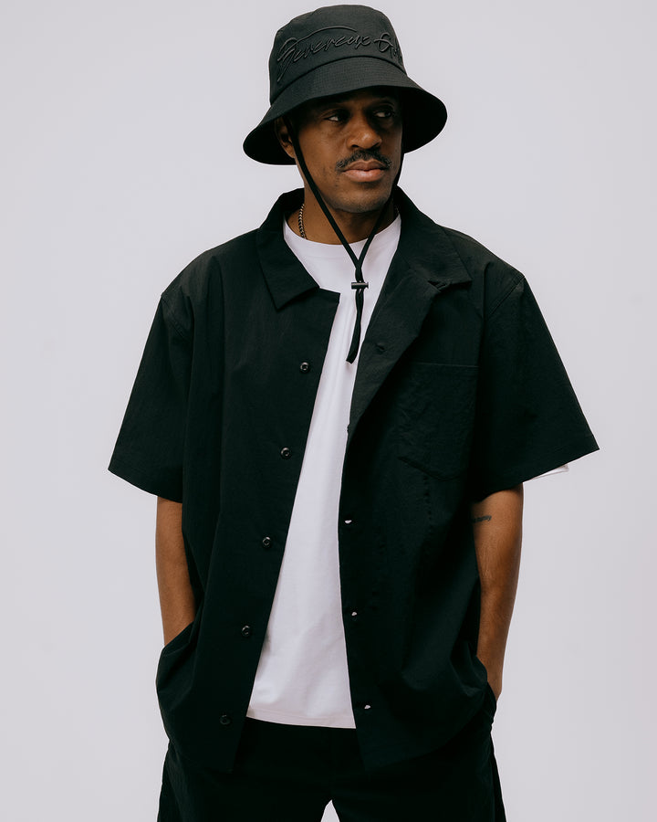 DVG Wrinkle Stretch OPEN collar SHIRT 075762202-BLACK